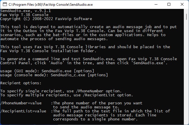 SendAudio.exe command line tool