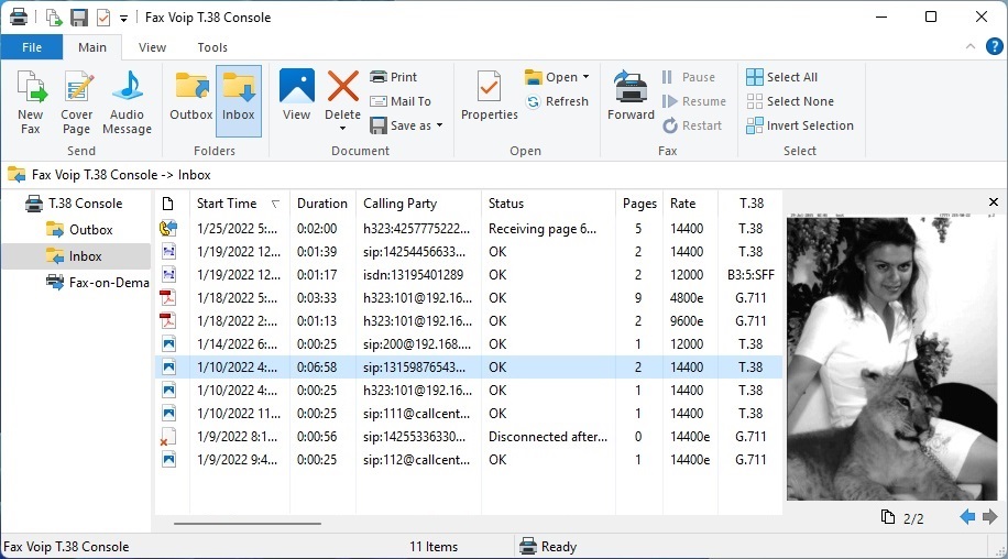 Fax Voip T.38 Console - Inbox