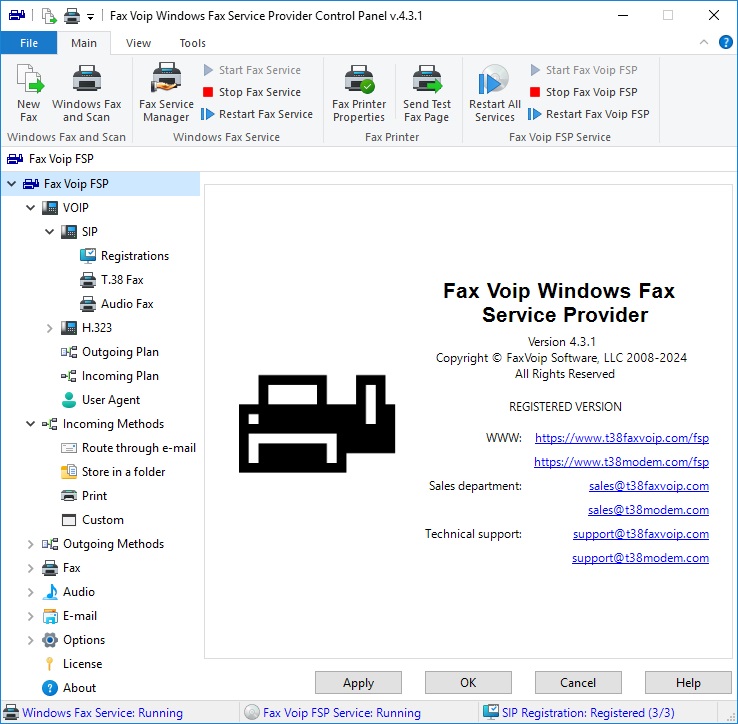 Fax Voip FSP Control Panel