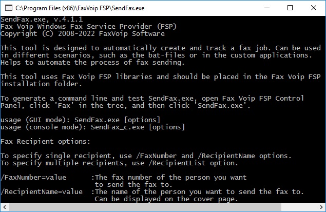SendFax.exe command line tool