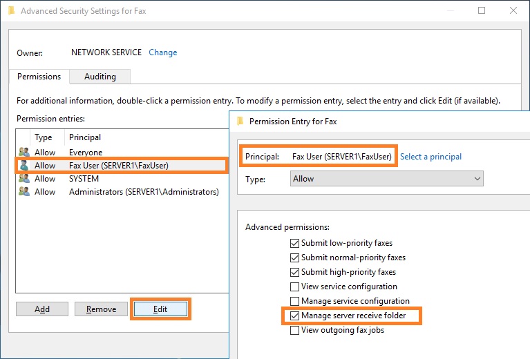 Security Settings for Fax