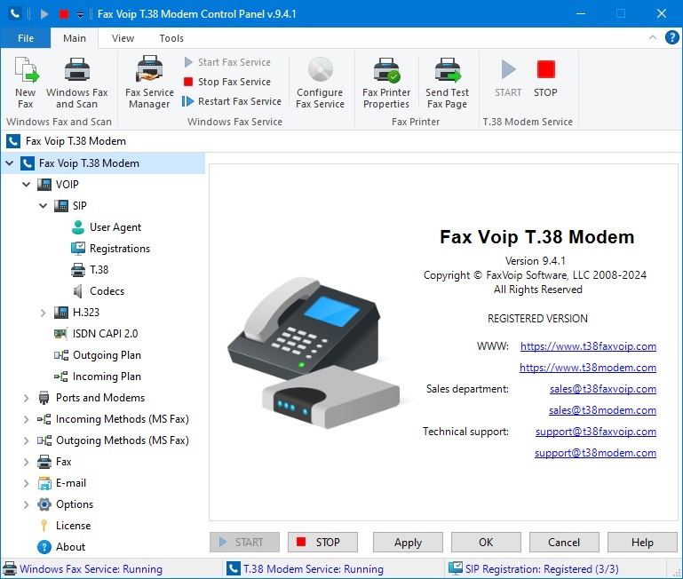 Fax Voip T.38 Modem Control Panel