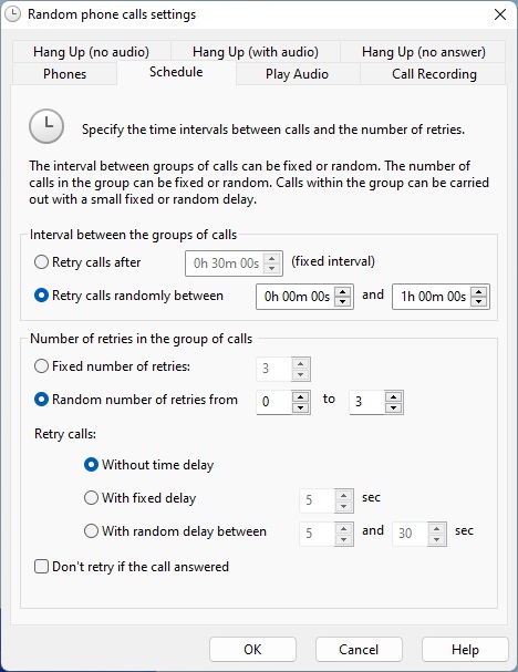 Random Phone Calls Settings