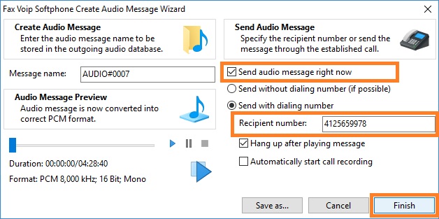 Fax Voip Softphone Create Audio Message Wizard