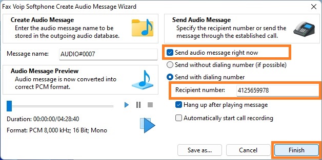 Fax Voip Softphone Create Audio Message Wizard